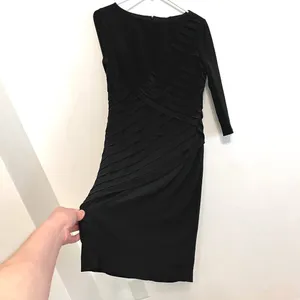 ADRIANNA PAPELL Black Shutter Pleat Pleated 3/4 Sleeve Jersey Knit Sheath Dress thumbnail 10