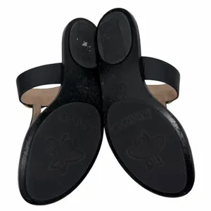 Gucci Black Leather Thong Sandal Gold Double G Logo Size 37 thumbnail 11