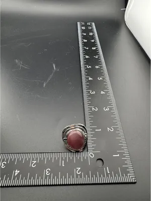Unique Oval Pink Purple Stone Silver Tone Adjustable Ring thumbnail 5