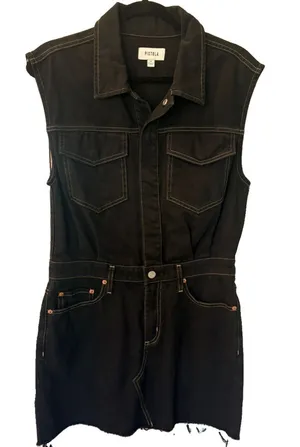 Pistola $208 Julia Black Denim Sleeveless Mini Dress Utility Raw Hem M thumbnail 1