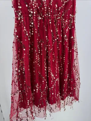 Southern fried chics deep red Sequined V-Neck and back sequin fringe L dress thumbnail 6