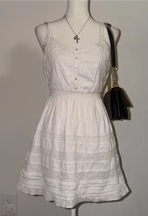 2000s vintage style abercrombie & fitch white whimsical babydoll lace mini dress thumbnail 1
