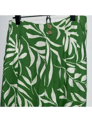 Haver Blair Wide Leg Crop Pants Flowy Linen Blend Green Floral Coastal Womens S thumbnail 3