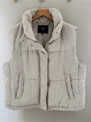 7 For All Mankind Tan Corduroy Puffer Vest Large thumbnail 1