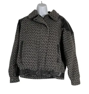 Anne-Gee Women's Size 7/8 Tweed Moto‎ Black Gray Bomber Jacket thumbnail 1