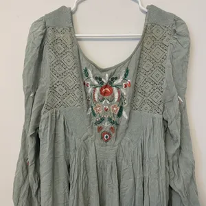 Free People Mohave Floral Embroidered Long-Sleeve Dress Size Large Sage Green thumbnail 4
