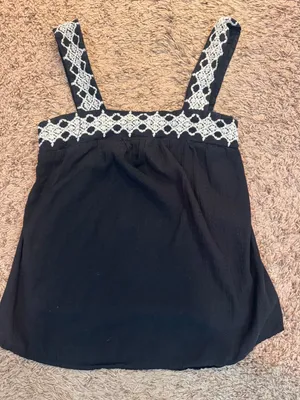 Universal Thread Black Embroidered Boho‎ Babydoll Tank Top XS thumbnail 1