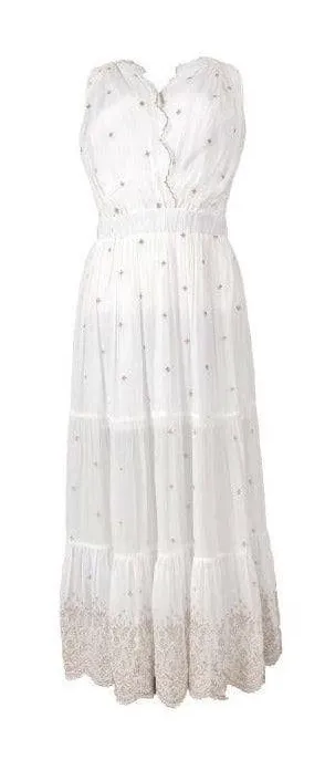 Guadalupe Johana White Gold Embroidered Dress S thumbnail 1