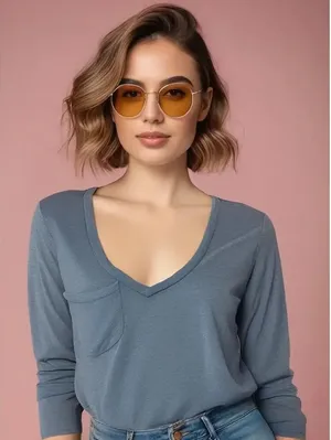 Altar'd State Women's Small Blue Long Sleeve‎ V-Neck Blouse Casual Fall Top thumbnail 1