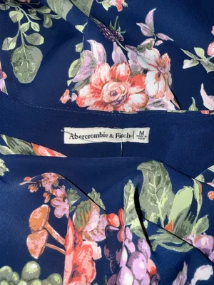 NWOT Abercrombie & Fitch Asymmetrical Navy Floral Long Sleeve Dress thumbnail 4