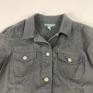 Lauren Ralph Lauren Jacket‎ Womens XL Black Linen Blend Embroidered Western Snap thumbnail 3