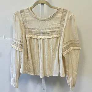 NWT American Eagle Outfitters Boho Babydoll Lightweight Blouse Keyhole Cream Med thumbnail 2
