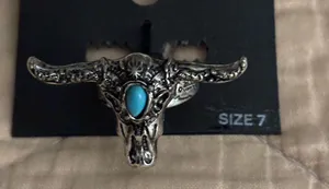 Shyanne Silver and Turquoise Bull Skull Ring thumbnail 1
