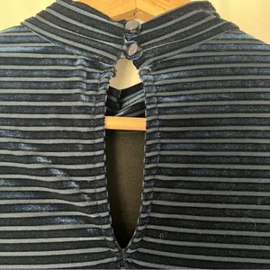 Lulu’s Ticket to chic Navy Blue Striped Velvet Balloon Sleeve dress Size small thumbnail 9