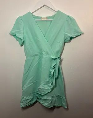 Altar'd State Mint Wrap Ruffle Mini Dress Size Medium thumbnail 1