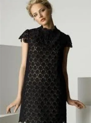Milly Black Sheer Lace Embroidered Mini Dress Size 2 AS IS thumbnail 1