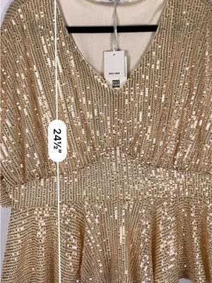 Grace Karin Womens Top 1XL Gold Sequin V Neck Batwing Peplum Party Blouse thumbnail 11
