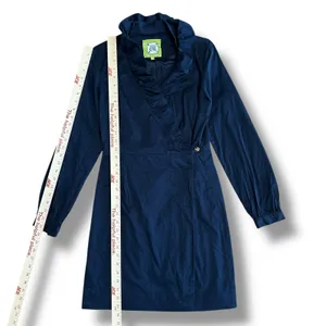 Elizabeth McKay Women’s Navy Ruffle Collar Wrap Dress Size 2‎ Long Sleeve thumbnail 4