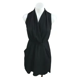Aritzia Wilfred Black Sleeveless V Neck Faux Wrap Mini Sheath Dress Size XXS thumbnail 4