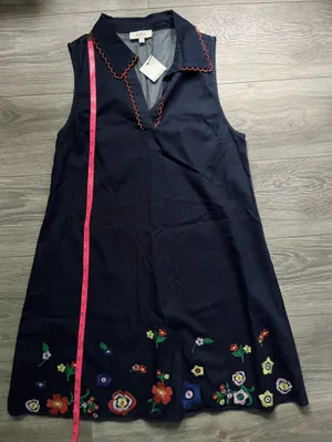 NEW Avara Dark Blue Floral Denim Teacher Back to School Cotton Dress Size L Fall thumbnail 7