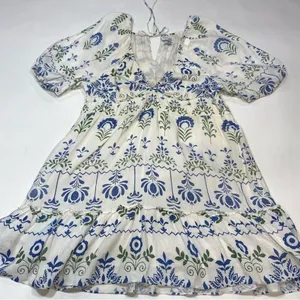 Saylor Gracey floral v neck puff sleeve Summer Dress Size L thumbnail 3