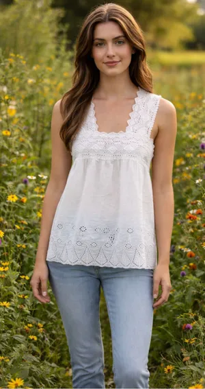 American Eagle Outfitters Eyelet Tank Top Women's Size XL White thumbnail 1