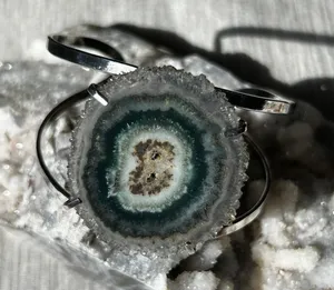 Stalactite Flower Quartz Silver Electroplated Cuff Bracelet Brazilian thumbnail 1
