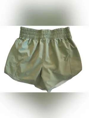 YOGASMOGA Womens Mesh Trim Active Lined Athletic Shorts Olive Green thumbnail 3