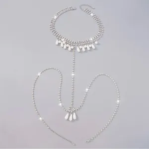 Faux Pearl Tassel Pendant Body Chain Full Of Shiny Rhinestone Body Chain Jewelry thumbnail 5