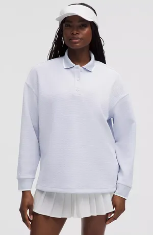 Lululemon Textured Long-Sleeve Polo Shirt Starch Blue White Athleisure Preppy thumbnail 1