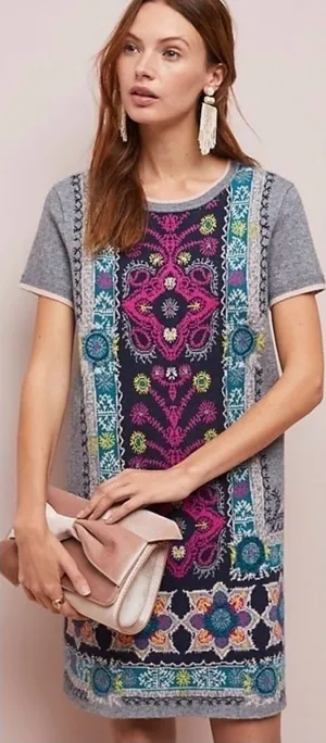 Anthropologie Akemi + Kin Kaleidoscope short-sleeve gray sweater dress gray S M thumbnail 1