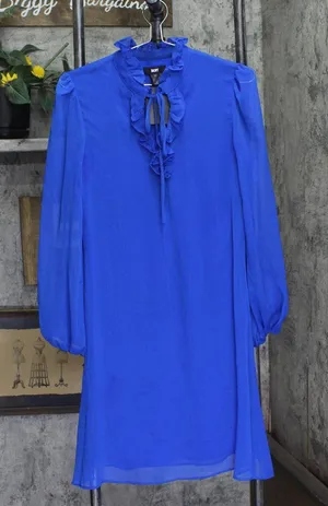 DKNY Womens Ruffled Above Knee Sheath Dress DD1JI167 Blue 6 thumbnail 1