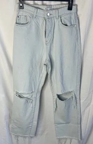 Zara Light Blue Cropped Raw Hem Jeans thumbnail 1