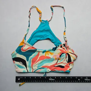 B Swim Blue Pull On Floral Swim Sports Bra Beach‎ Bralette Bikini Top L Large thumbnail 3