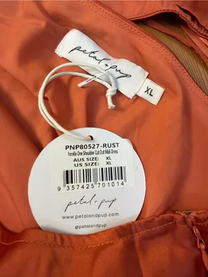 Petal & Pup Forelle One-Shoulder Cut Out Satin Midi Dress in Rust/Copper XL NWT thumbnail 7