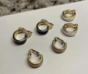 Lot Of 3 Pretty Clip On Clip-on Non Pierced Earrings Hoop - Gold Tone thumbnail 1