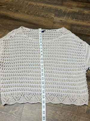 American Eagle Ballet Neck Open Knit Oversized Sweater Women's Large Beige thumbnail 8