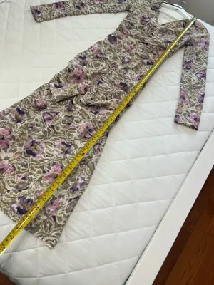 H&M Floral Ruched Midi Dress Bodycon Long Sleeve V Neck Boho Romantic Size XS thumbnail 9