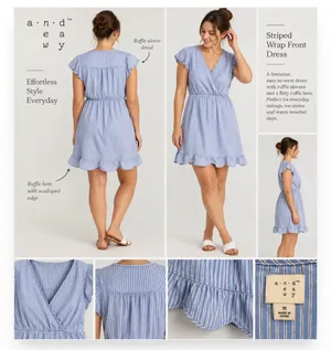 A New Day Light Blue Striped Girls' Wrap-Style Dress thumbnail 2