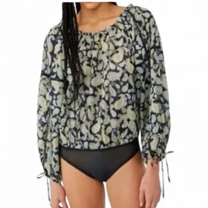 Intimately Free People Sundown Boho Blue Green Paisley Print Bodysuit Blouse S thumbnail 3
