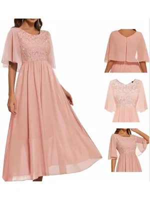 NEW Pink Wedding Guest Cocktail Formal Cape Ruffle Long Maxi Dress XL thumbnail 2