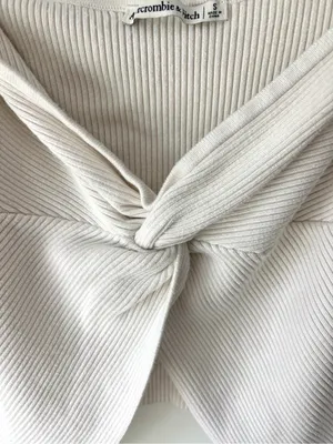 Abercrombie & Fitch Cream White Ribbed Open Twist Front Strapless Tube Top thumbnail 3