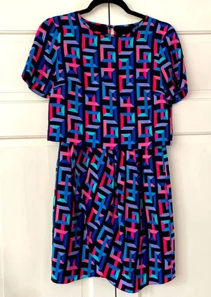 Amanda Uprichard Geometric Bright 80s Style Dress One Piece Two Piece‎ Look Silk thumbnail 1