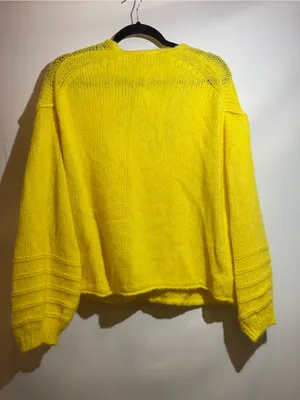 NWT Free People Neon Yellow Alpaca Blend V Neck Slouchy Knit Sweater Size S thumbnail 3