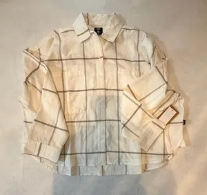 Vans Antica Boxy Long Sleeve Button Down Shirt Cream Plaid Size Large NWT thumbnail 1