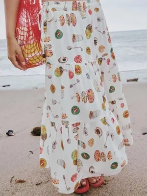 Lisa Says Gah Caviar Dreams Print Andre Midi Skirt Women’s XS White thumbnail 1