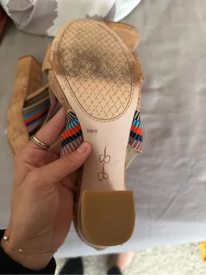 Jessica Simpson Cork Wedge Sandals with Blue, Red, Black Straps thumbnail 3