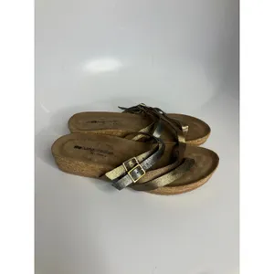 Walking Cradles Wedge‎ Sandals Womens 9W Metallic Gold Silver Bronze Strappy thumbnail 2