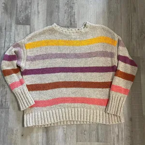 Lou & Grey & LOFT Sweater Womens LARGE Multicolor Chunky Knit Striped Pullover thumbnail 13