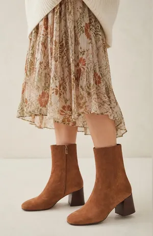 Ann Taylor Brown Suede Square Toe Sculptural Heel Boots Size 6.5 thumbnail 1
